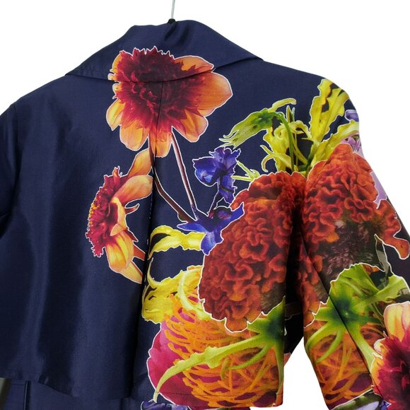 Jason Wu Purple Floral Print Silk Trench Coat Maximalist Art to Wear Eclectic - Picture 10 of 16